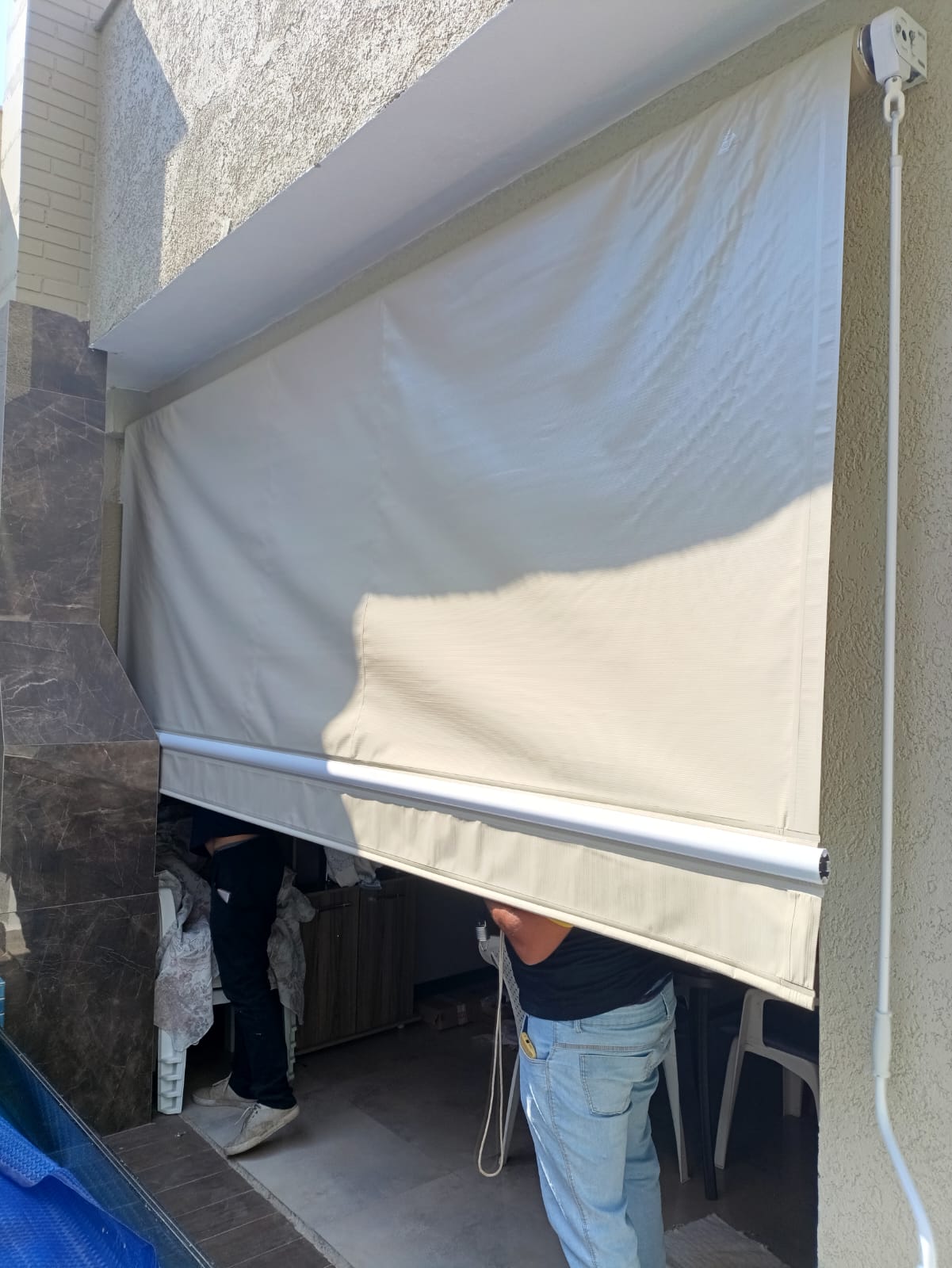 Toldo cortina retrátil com lona PVC para varanda gourmet